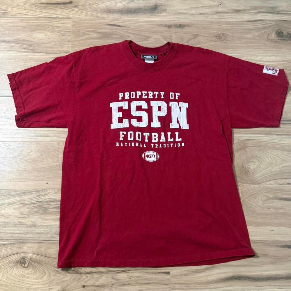 Vintage 00s ESPN Football Y2K Red Graphic Sports Tee Size XL